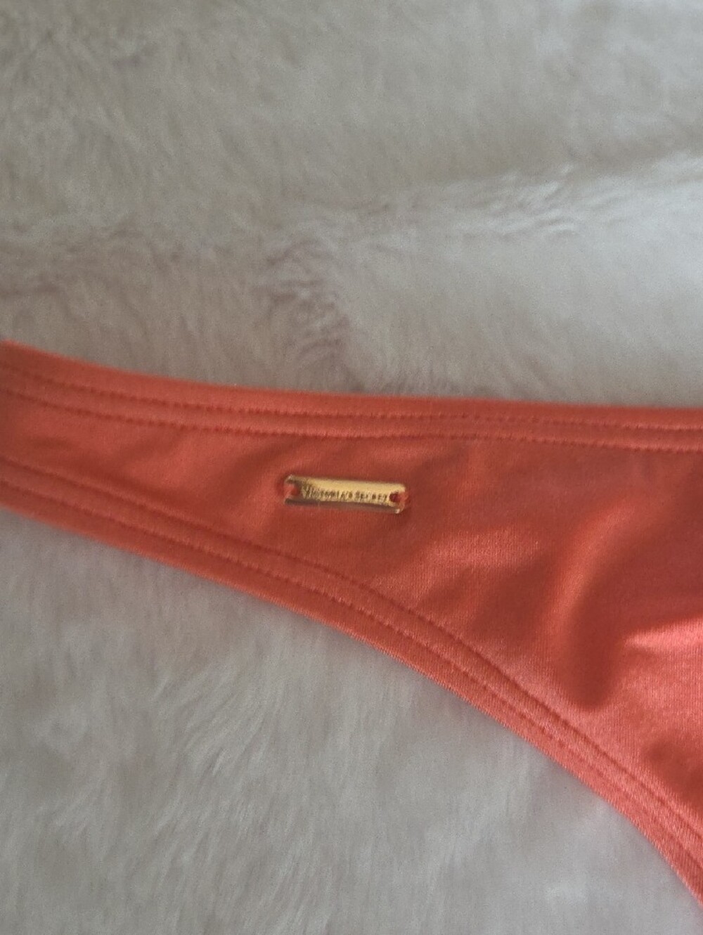Victoria's Secret Coral Bikini Bottom with Pink Logo Print and Gold Accent - Picture 4 of 6
